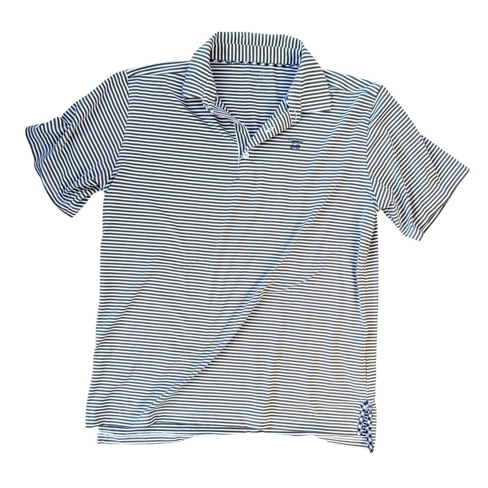 Bald Head Blues Men's Striped Performance Golf Polo Shirt Green White- L